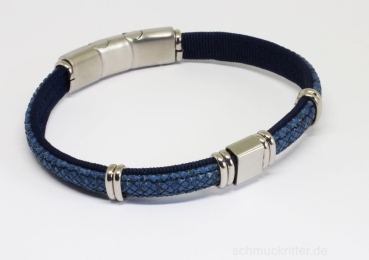 Armband Leder geflochten blau mit Edelstahl Elementen
