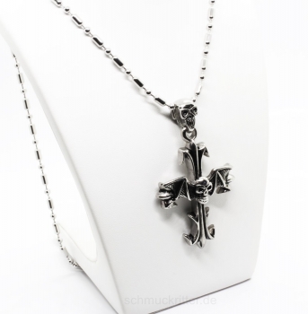 Edelstahl Halskette mit Anhänger Kreuz Totenkopf