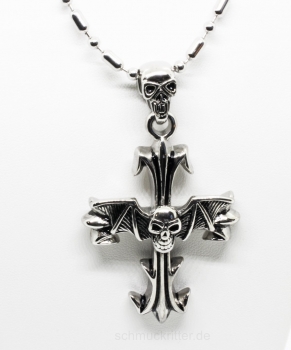 Edelstahl Halskette mit Anhänger Kreuz Totenkopf