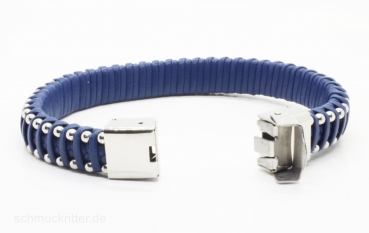 Lederarmband blau mit Edelstahl