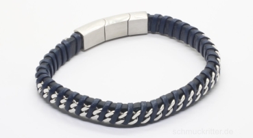 Lederarmband schwarz blau mit Edelstahl Verzierungen