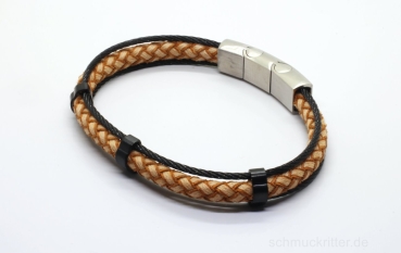 Lederarmband hellbraun mit Edelstahl