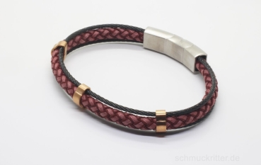 Lederarmband geflochten in rose mit Edelstahl