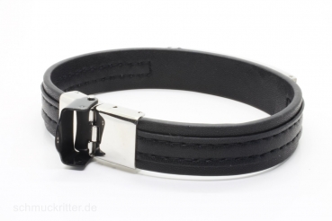 Lederarmband elegant schwarz mit Edelstahl