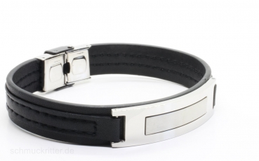 Lederarmband elegant schwarz mit Edelstahl