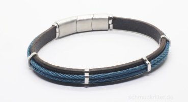 Lederarmband mit blauen Edelstahl Elementen