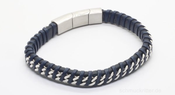 Lederarmband schwarz blau mit Edelstahl Verzierungen