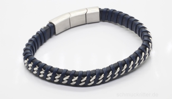 Lederarmband schwarz blau mit Edelstahl Verzierungen