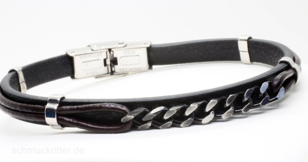 Lederarmband schwarz mit Ketten Element