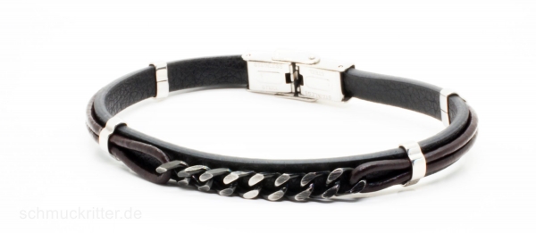 Lederarmband schwarz mit Ketten Element