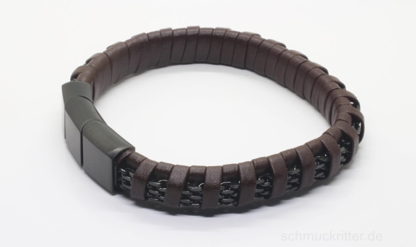 Lederarmband braun kraftvoll mit Edelstahl