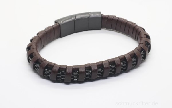 Lederarmband braun kraftvoll mit Edelstahl