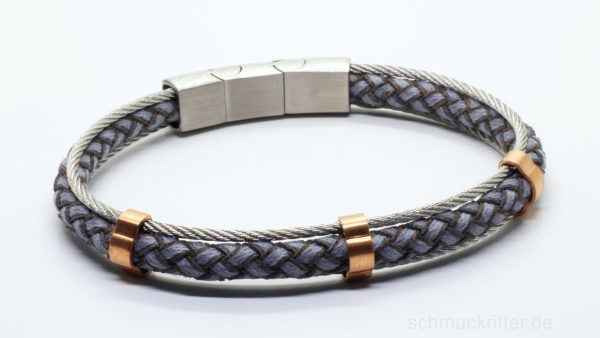 Lederarmband grau mit Edelstahl