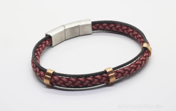 Lederarmband geflochten in rose mit Edelstahl