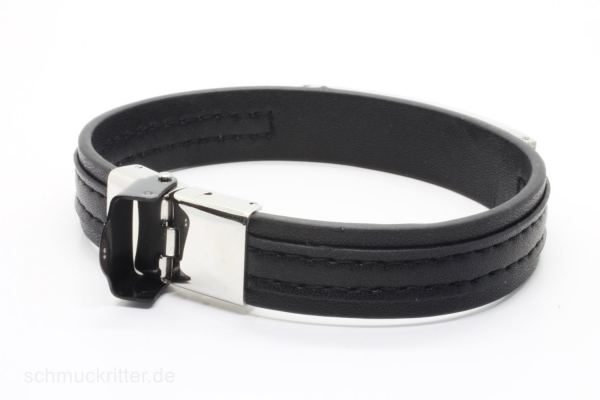 Lederarmband elegant schwarz mit Edelstahl