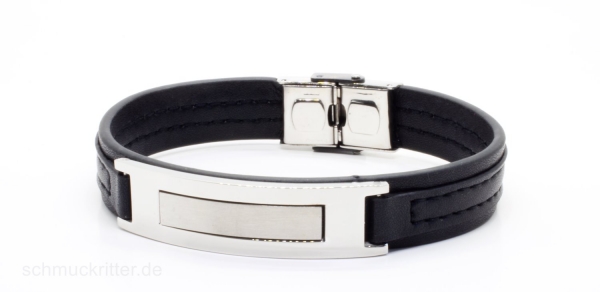 Lederarmband elegant schwarz mit Edelstahl